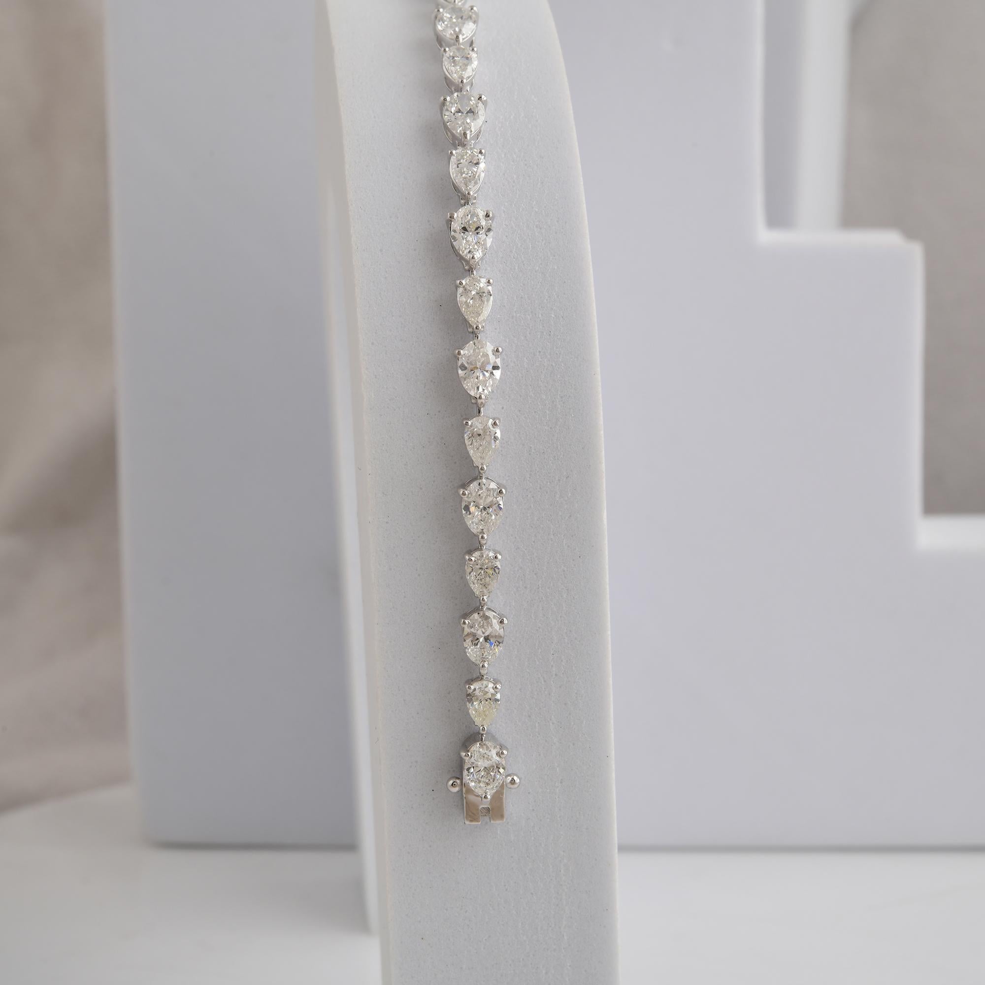 Minimalist Pear Cut 8.98Ct Diamond Tennis Bracelet 14k White Gold Fine Jewelry For Sale 1