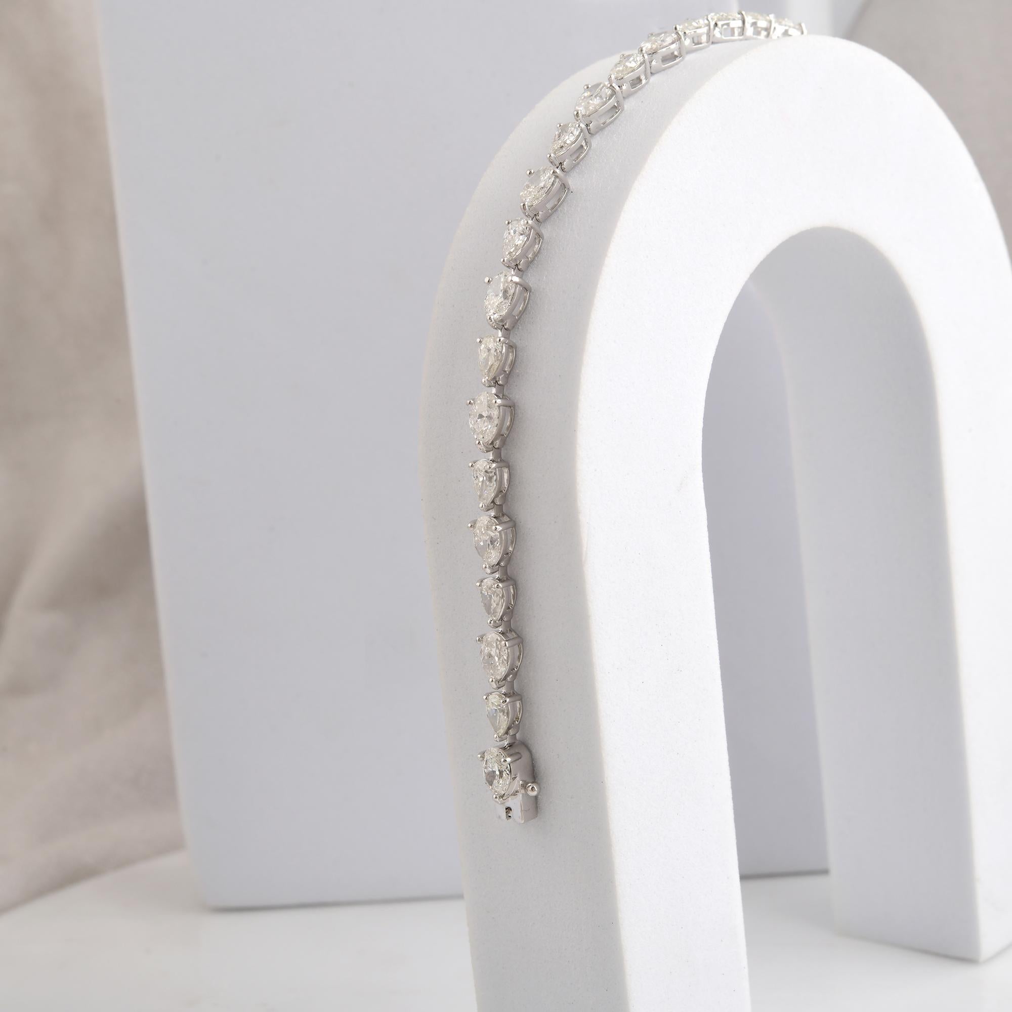 Minimalist Pear Cut 8.98Ct Diamond Tennis Bracelet 14k White Gold Fine Jewelry For Sale 2