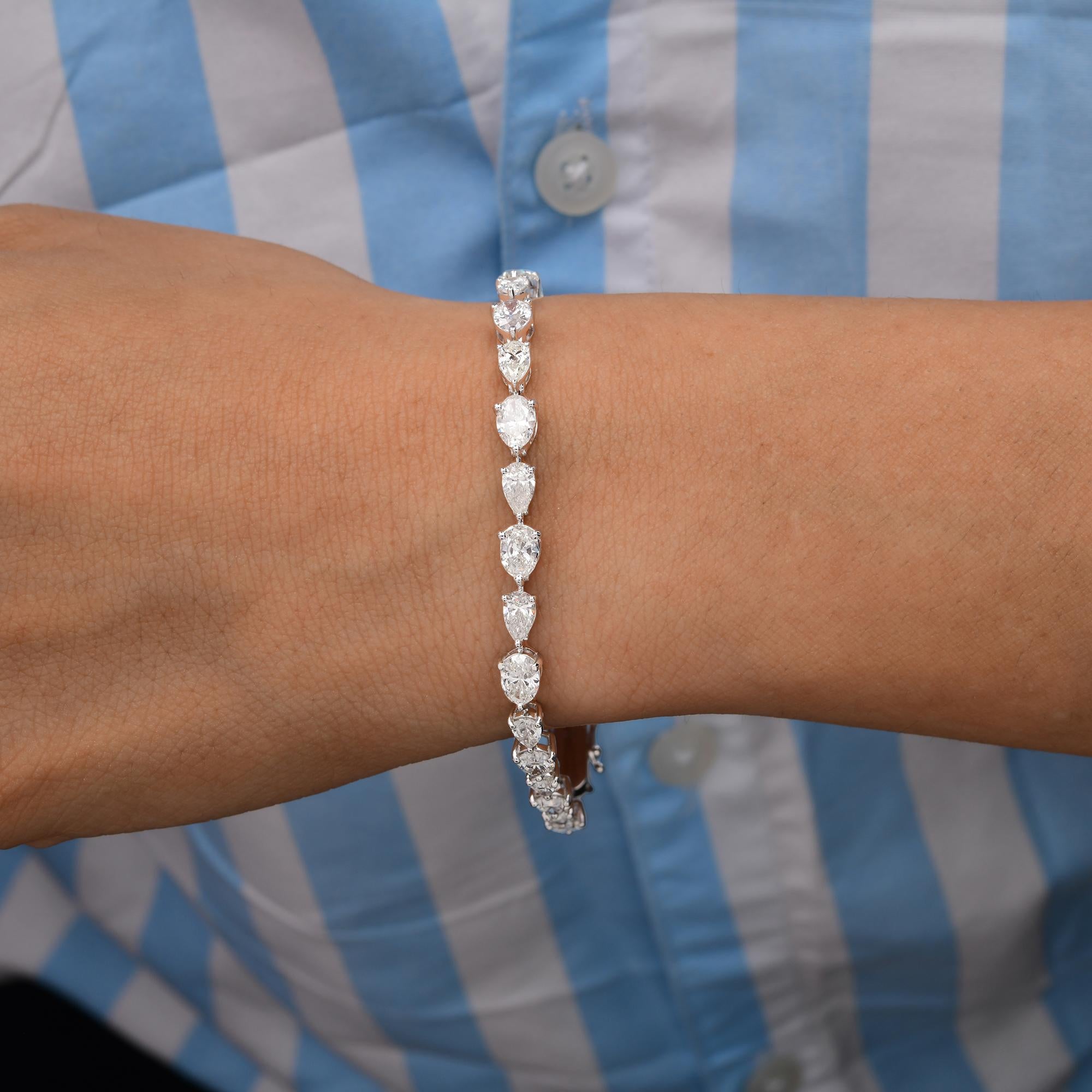 Minimalist Pear Cut 8.98Ct Diamond Tennis Bracelet 14k White Gold Fine Jewelry For Sale 3