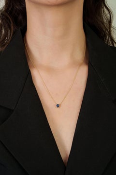 Minimalist Pear Cut Blue Sapphire Solitaire Pendant Necklace in 18K Yellow Gold