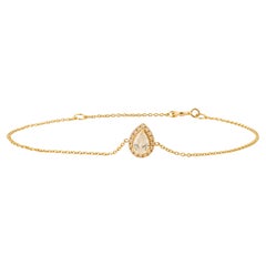 Minimalistisches Diamant Halo Solitär Kettenarmband mit Birnenschliff aus 14K Gelbgold