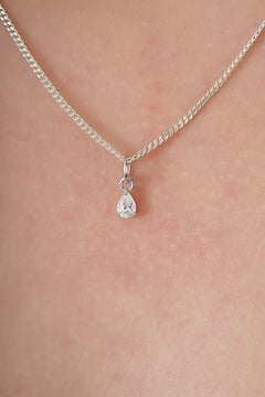 Minimalist Pear-Cut Diamond Solitaire Pendant Charm in 14K Solid White Gold