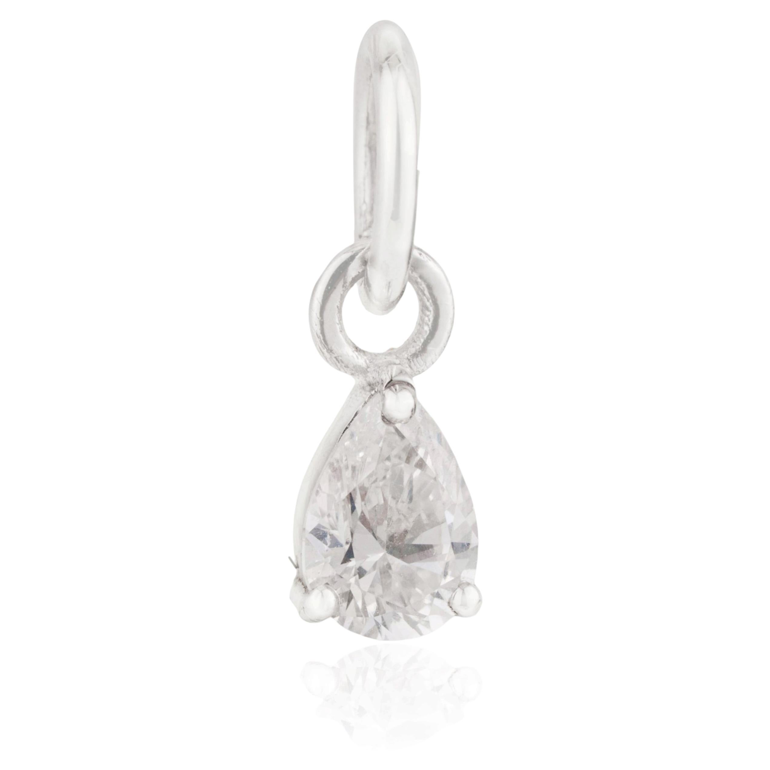 Minimalist Pear-Cut Diamond Solitaire Pendant Charm in 14K Solid White Gold For Sale