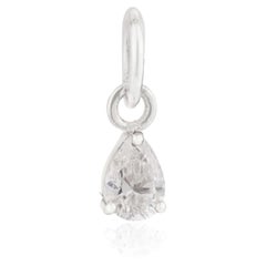Minimalist Pear-Cut Diamond Solitaire Pendant Charm in 14K Solid White Gold