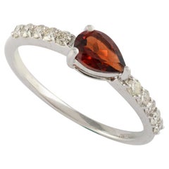 14k Solid White Gold Natural Garnet Ring with Diamonds, Christmas Gift For Her