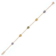 Minimalist Pear Cut Multi Sapphire Chain Bracelet in 18k Solid Yellow Gold