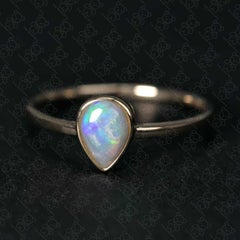 Minimalist Pear-Shaped Australian Opal Ring 14K Yellow Gold