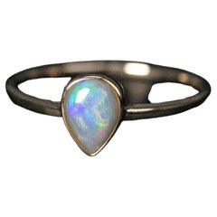 Minimalist Pear-Shaped Australian Opal Ring 14K Yellow Gold