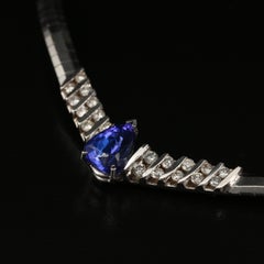 Minimalist Pear Shaped Tanzanite Diamonds Necklace, Vintage