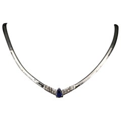 Minimalist Pear Shaped Tanzanite Diamonds Necklace, Vintage