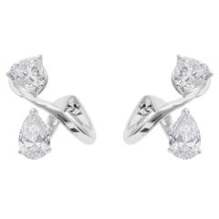 Minimalist Pear Trillion Cut 4 Carat Diamond 14k White Gold Twisted Earrings
