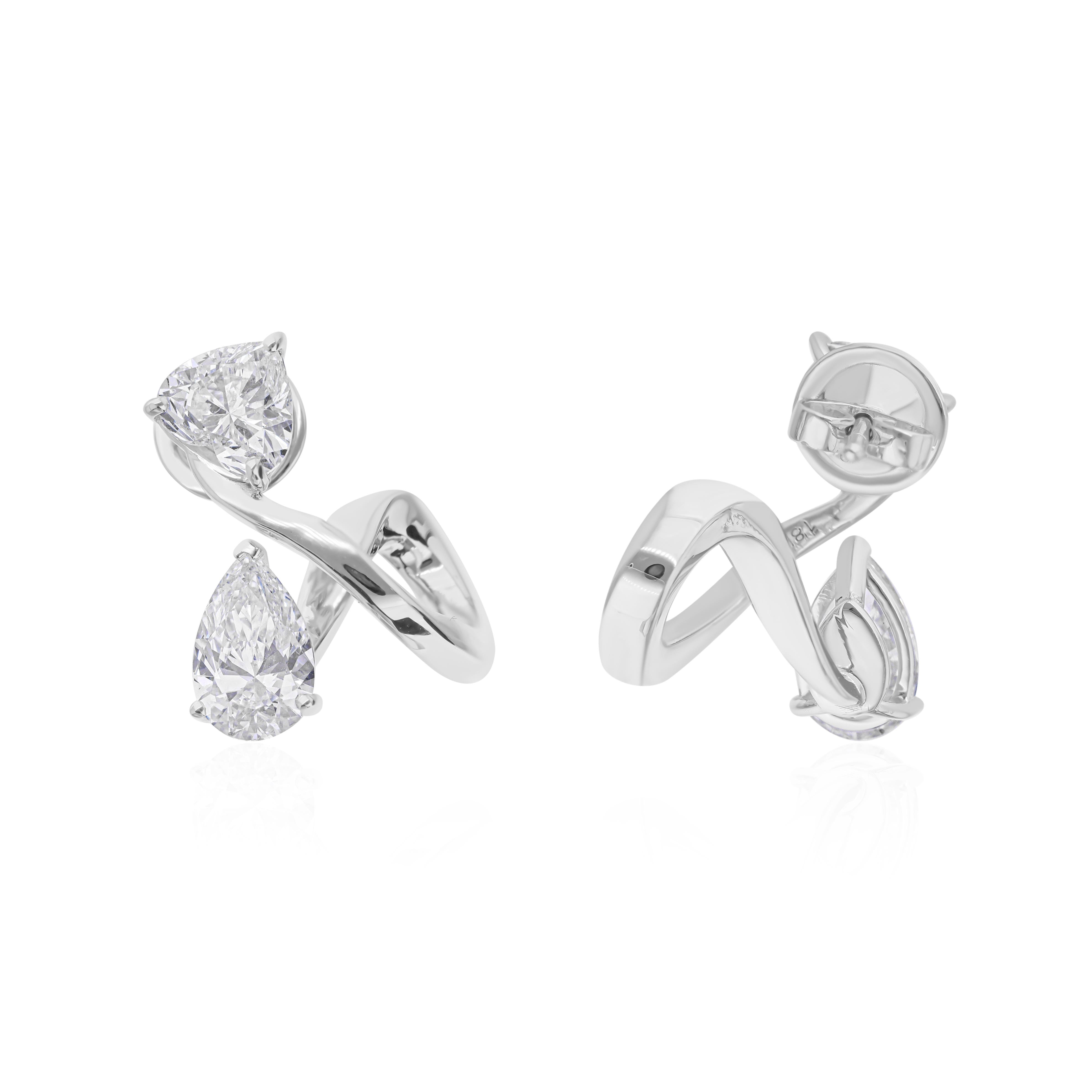 Minimalistische Birne Trillion Cut 4 Karat Diamant 18k Weißgold Twisted Ohrringe Damen im Angebot