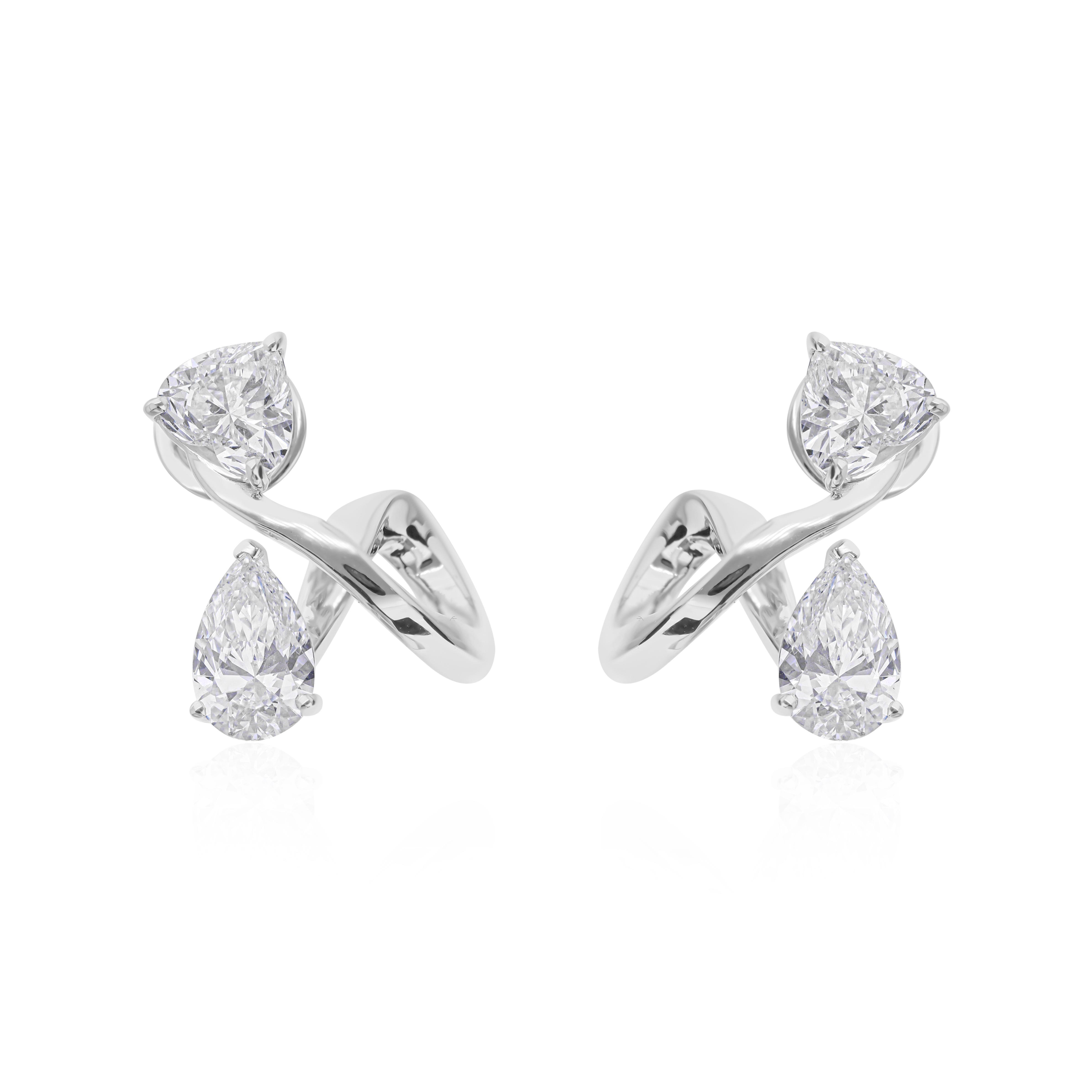 Minimalistische Birne Trillion Cut 4 Karat Diamant 18k Weißgold Twisted Ohrringe im Angebot