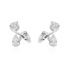 Minimalist Pear Trillion Cut 4 Carat Diamond 18k White Gold Twisted Earrings