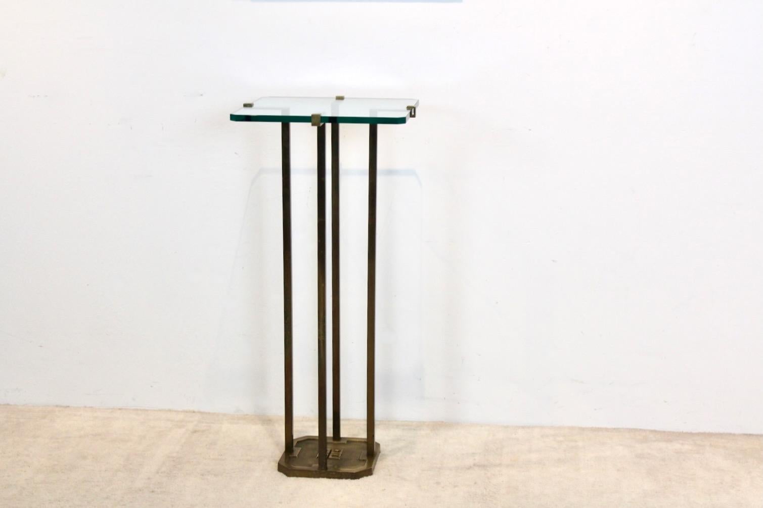 Mid-Century Modern Minimalist Peter Ghyczy Brass and Glass Pedestal Table For Sale