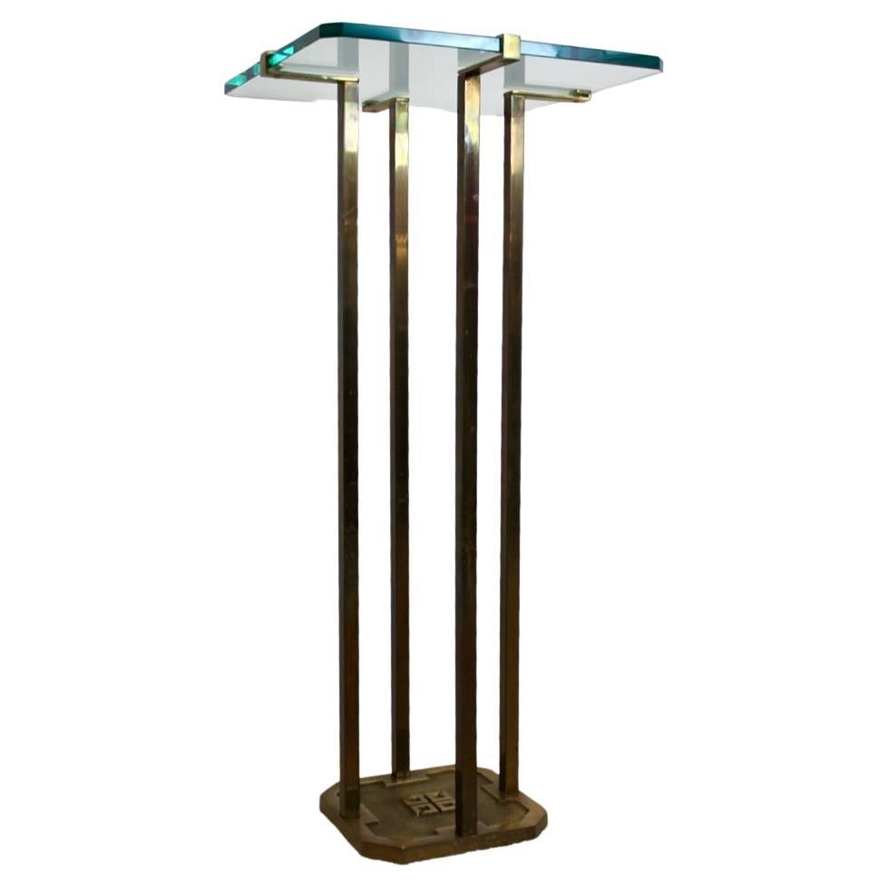 Mesa de pedestal minimalista Peter Ghyczy de latón y cristal