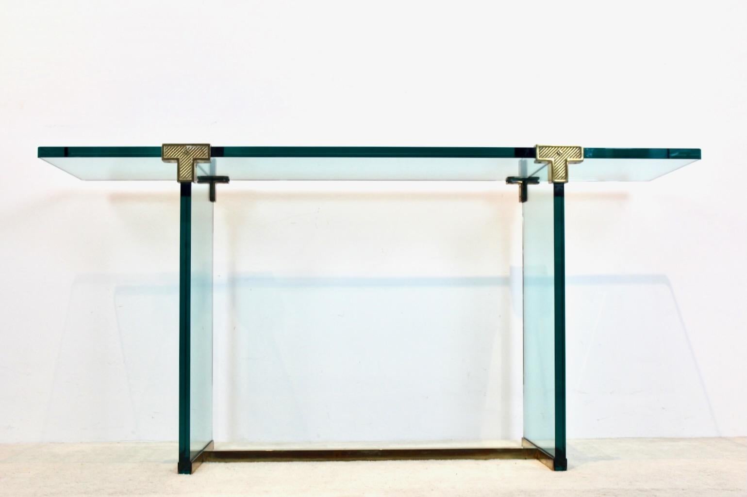 Minimalist Peter Ghyczy Brass and Glass T30 Console Table 5