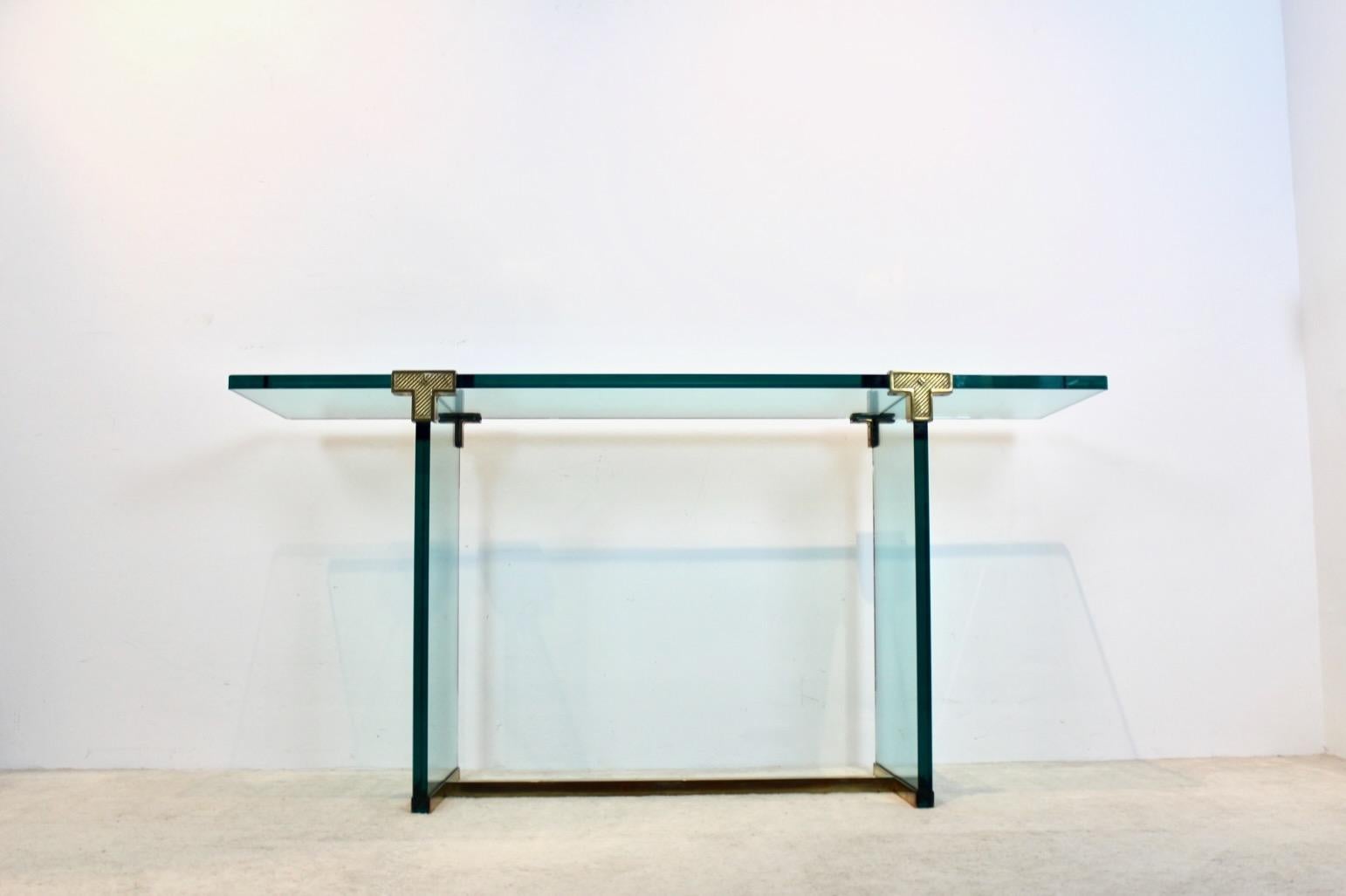 Minimalist Peter Ghyczy Brass and Glass T30 Console Table 6