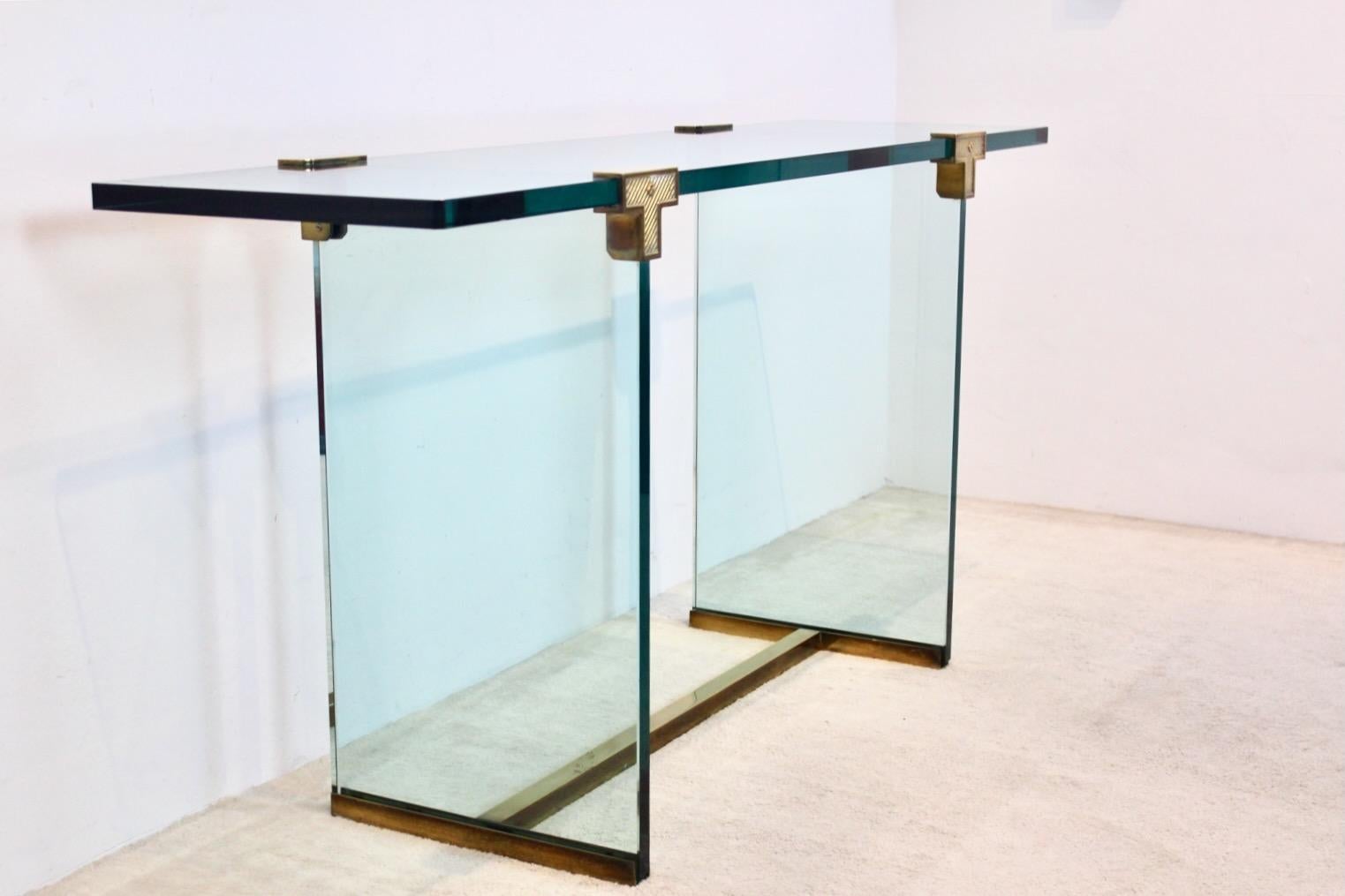 Minimalist Peter Ghyczy Brass and Glass T30 Console Table 7