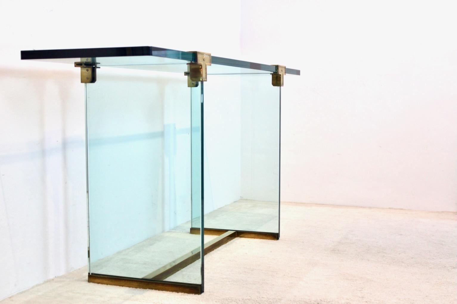 Minimalist Peter Ghyczy Brass and Glass T30 Console Table 8