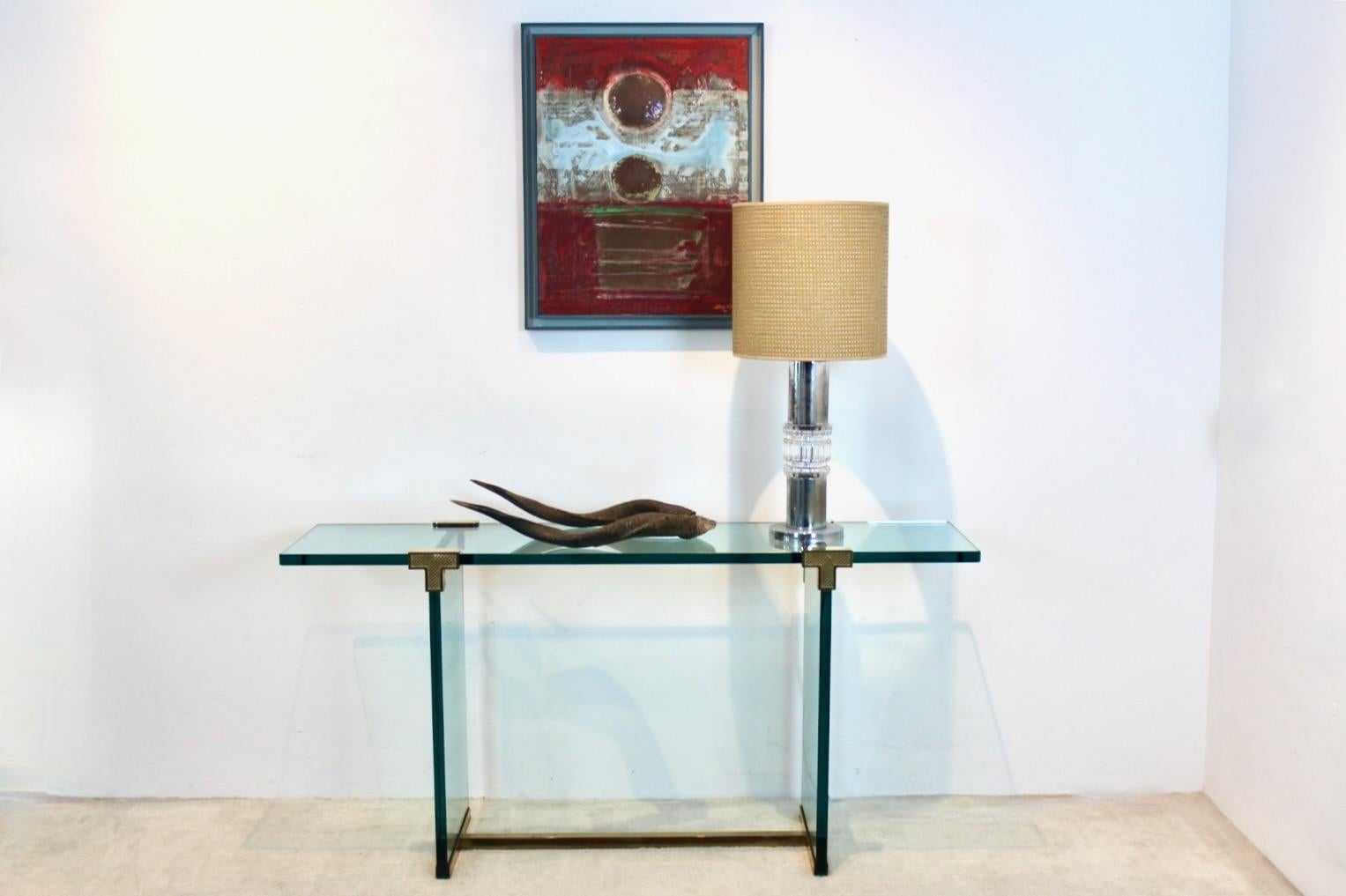 Minimalist Peter Ghyczy Brass and Glass T30 Console Table 9