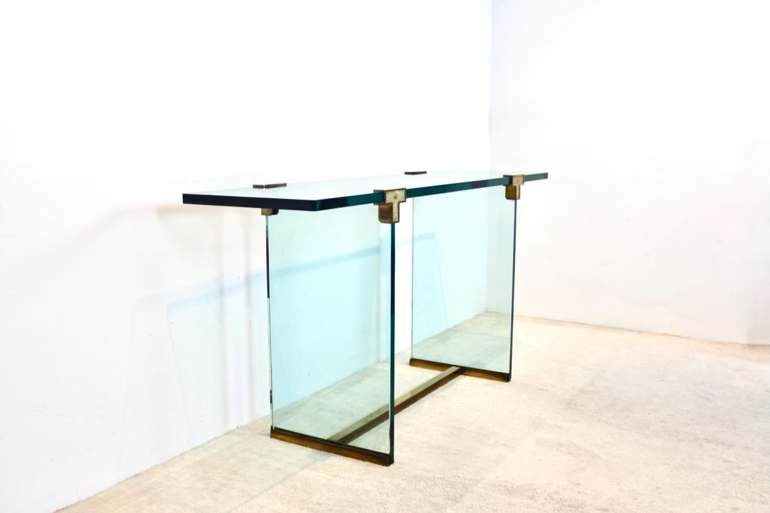 Minimalist Peter Ghyczy Brass and Glass T30 Console Table 10