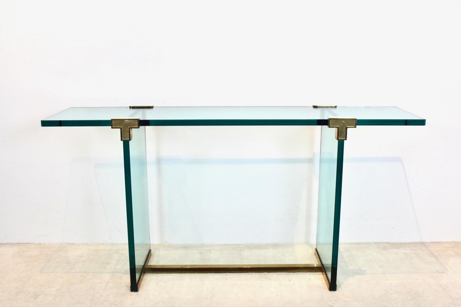 Mid-Century Modern Minimalist Peter Ghyczy Brass and Glass T30 Console Table