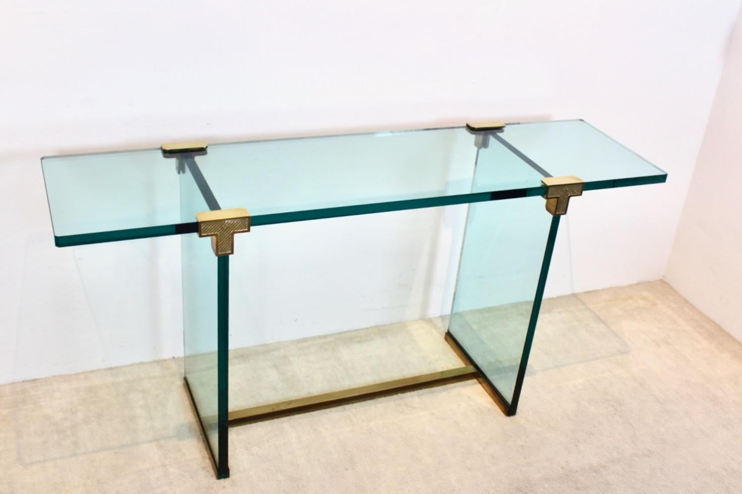 Dutch Minimalist Peter Ghyczy Brass and Glass T30 Console Table