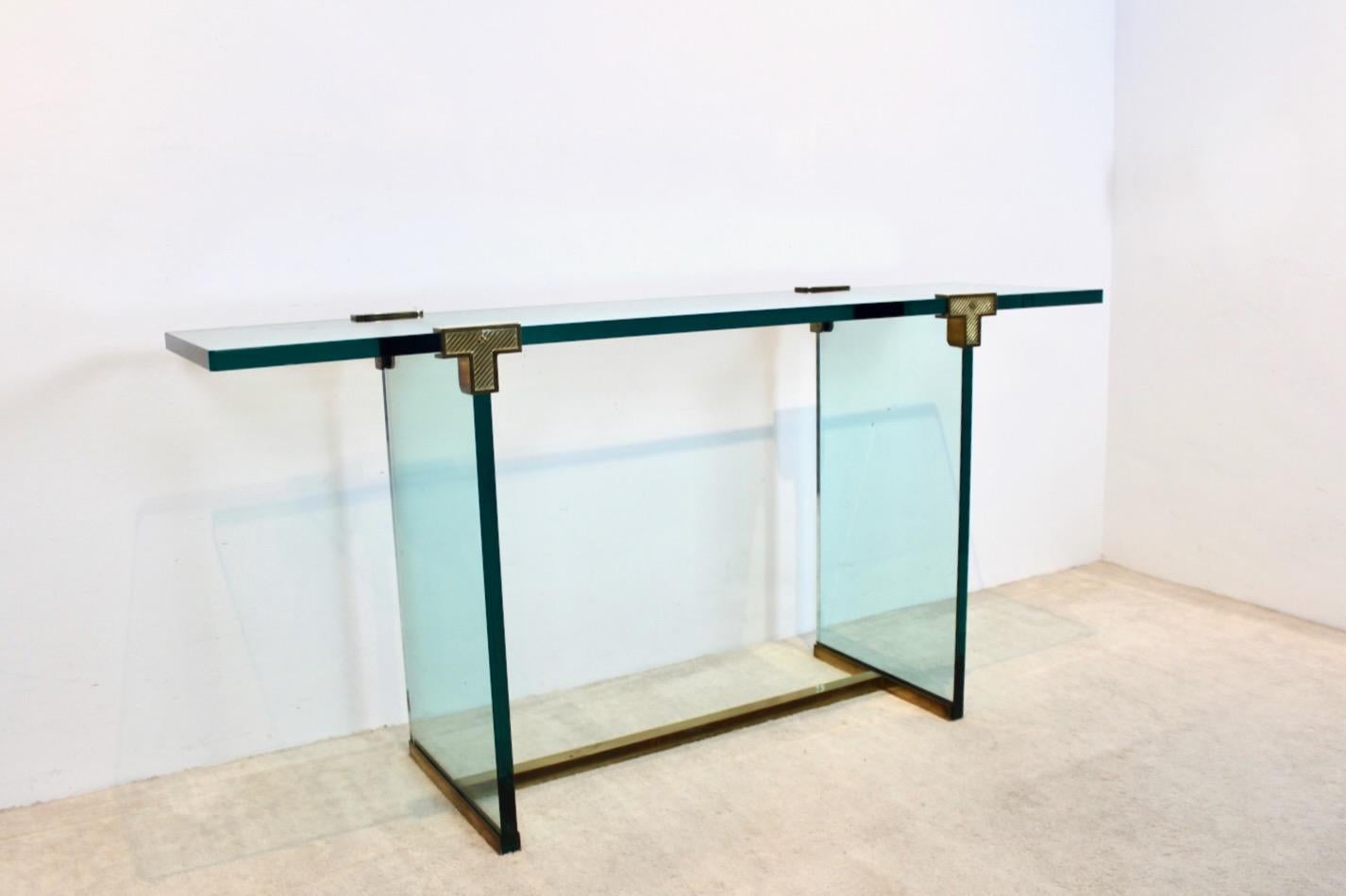 20th Century Minimalist Peter Ghyczy Brass and Glass T30 Console Table