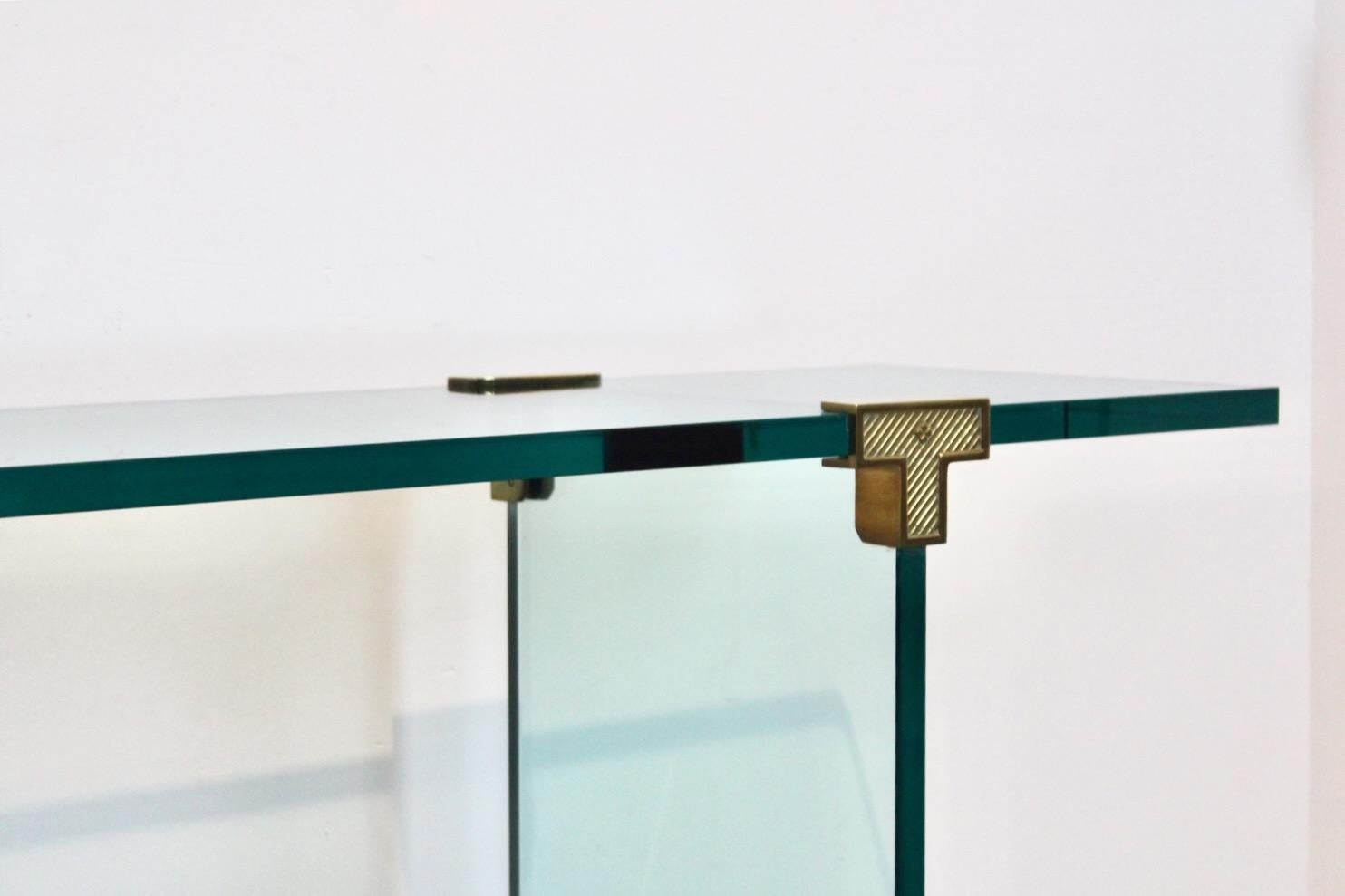 Minimalist Peter Ghyczy Brass and Glass T30 Console Table 2