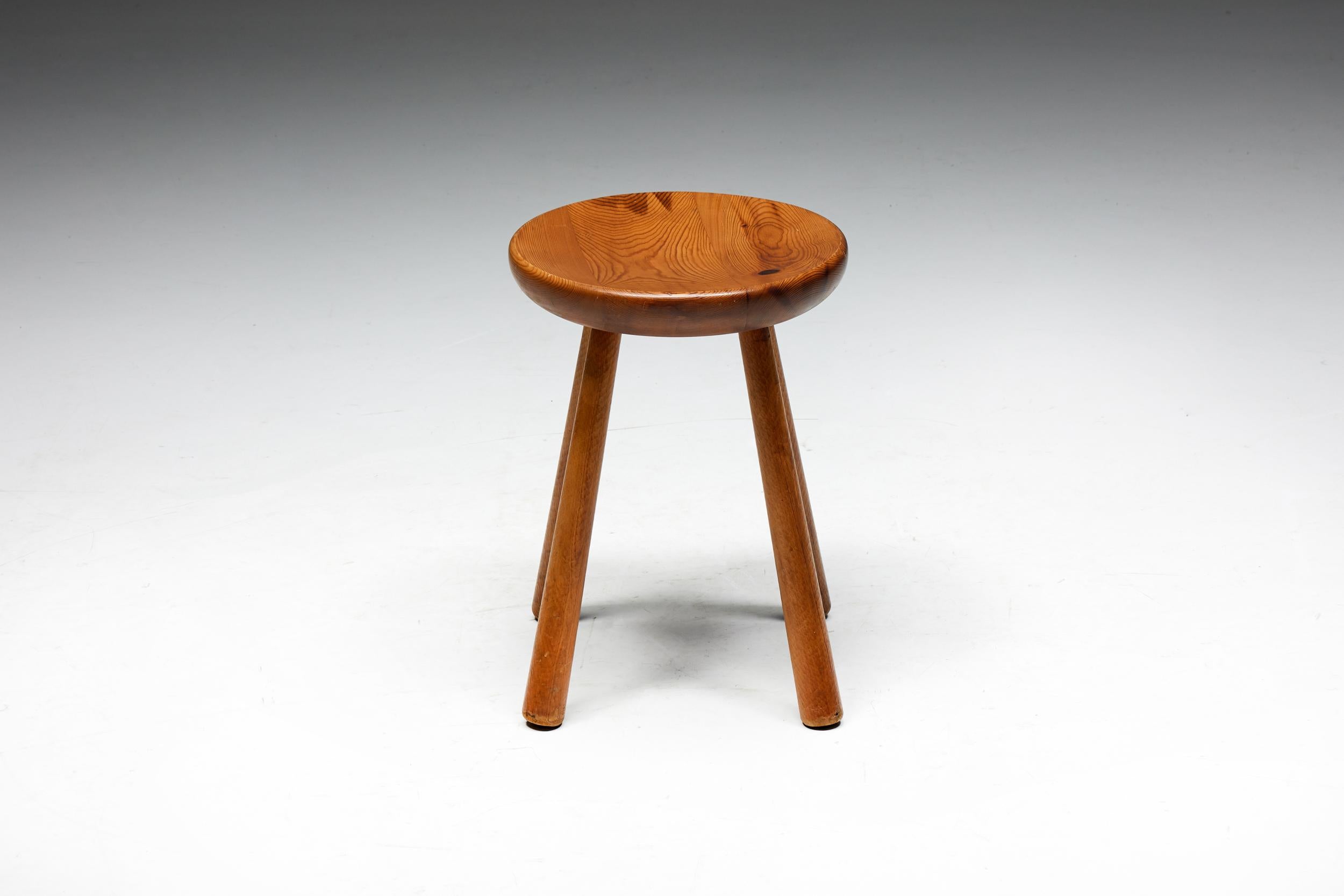 French Minimalist Pine Stools, France, 1950s For Sale