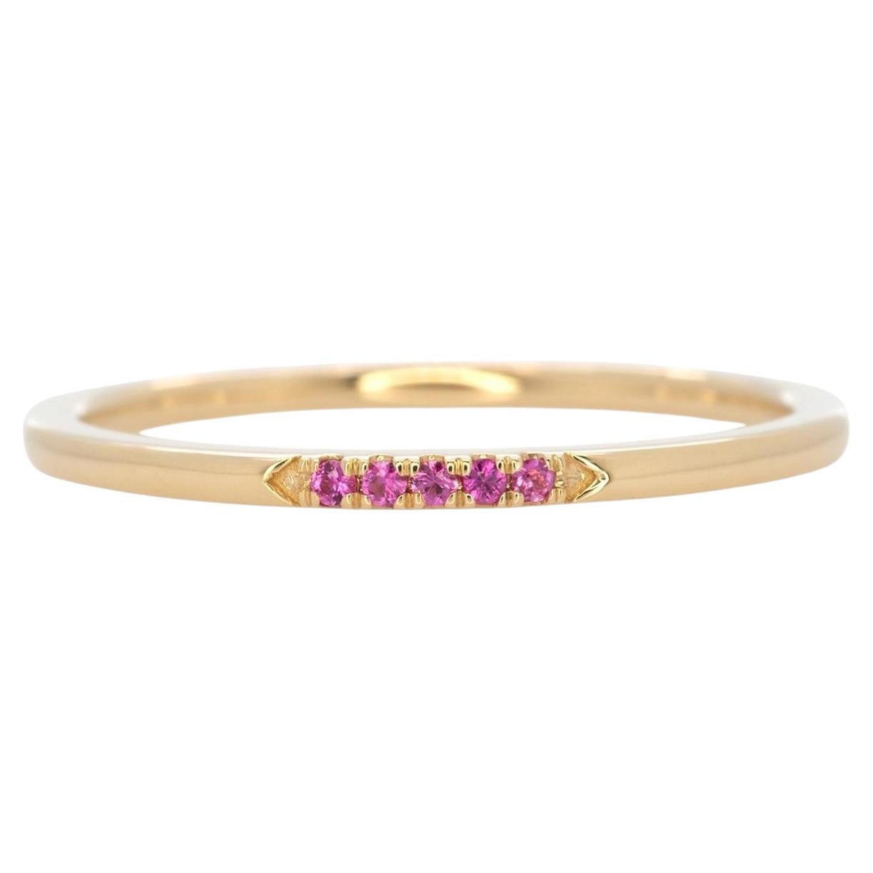 Anello minimalista con zaffiro rosa: gioielli in oro massiccio 14K in vendita