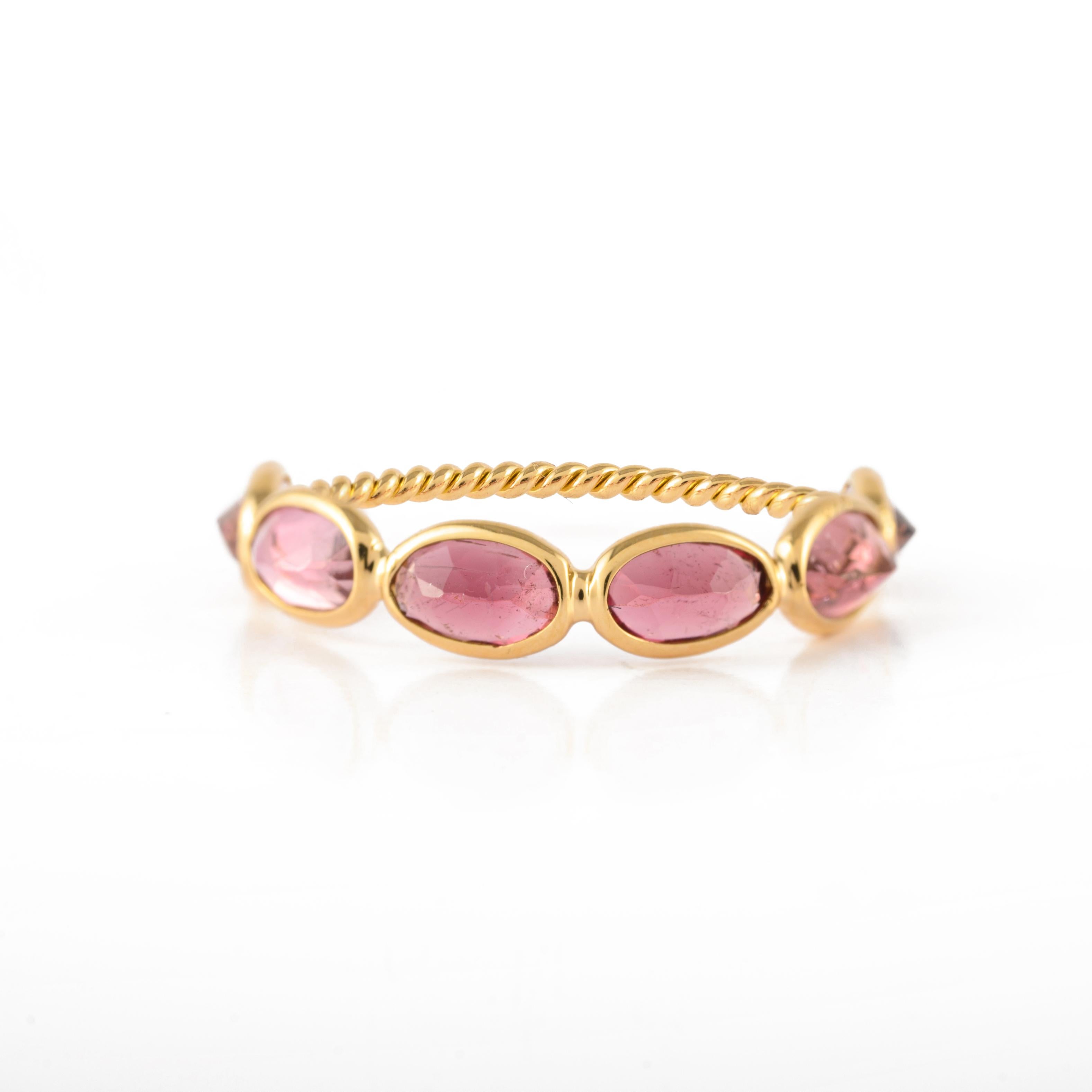 For Sale:  Minimalist Pink Tourmaline Half Eternity Band Ring in 18k Yellow Gold 3