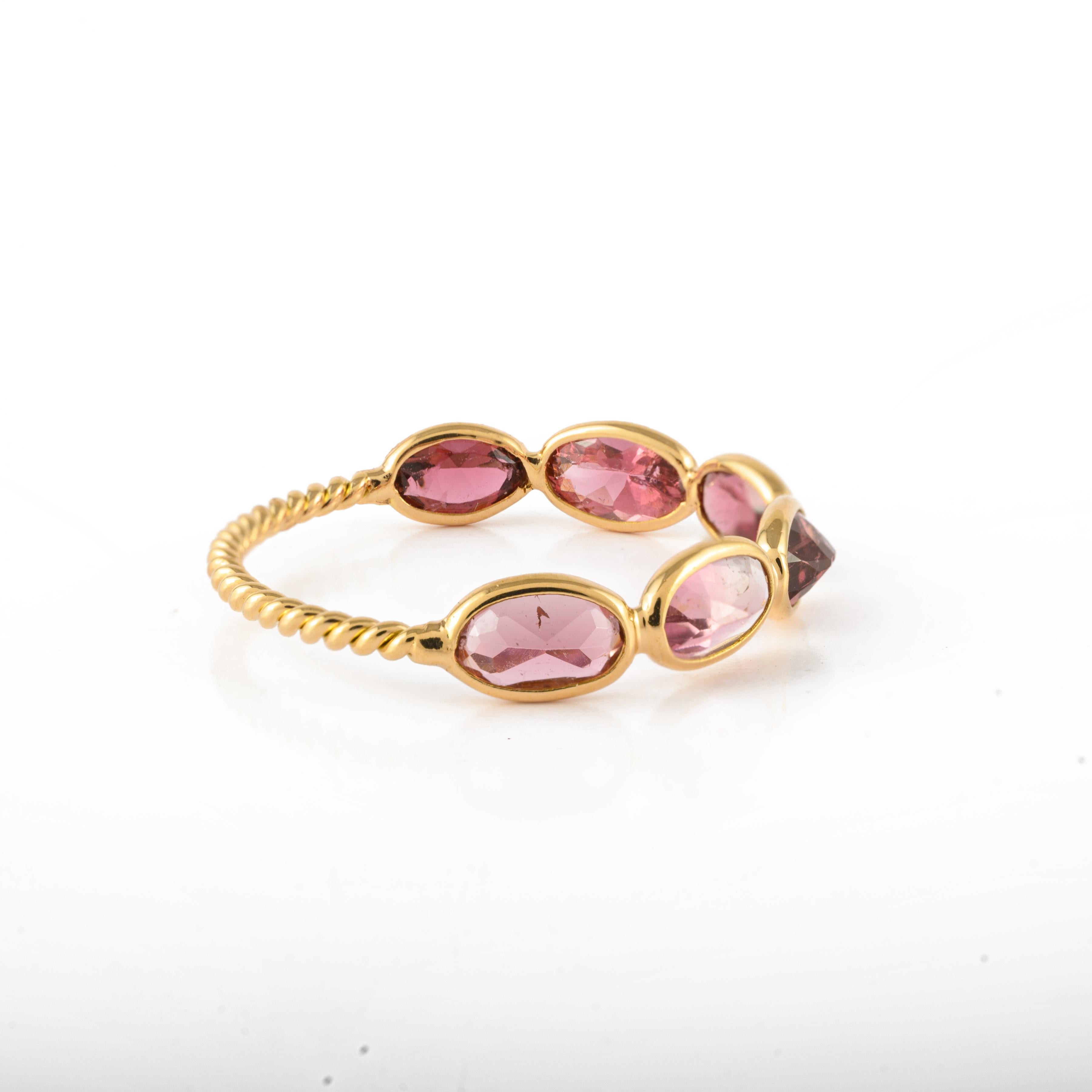 For Sale:  Minimalist Pink Tourmaline Half Eternity Band Ring in 18k Yellow Gold 6