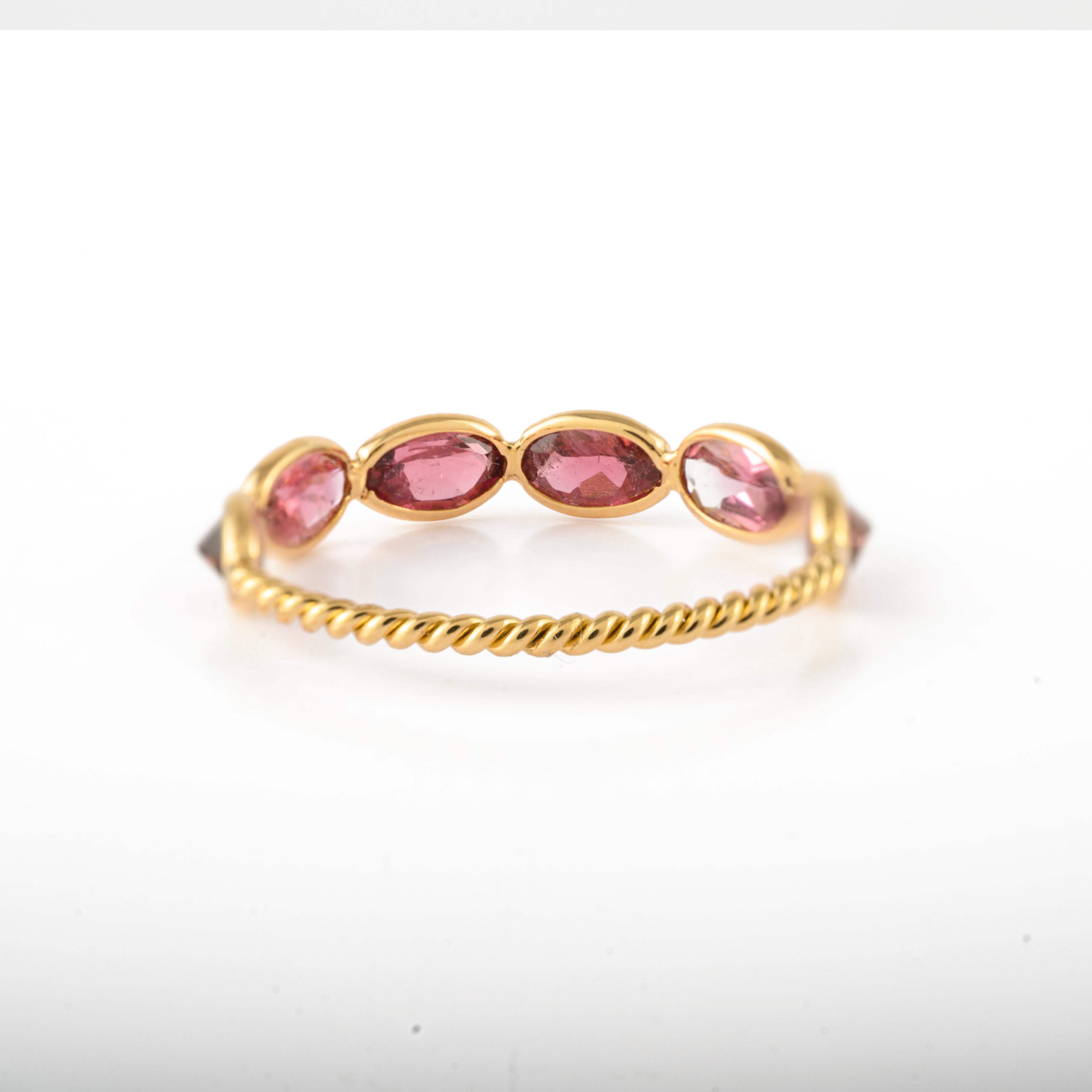 For Sale:  Minimalist Pink Tourmaline Half Eternity Band Ring in 18k Yellow Gold 9