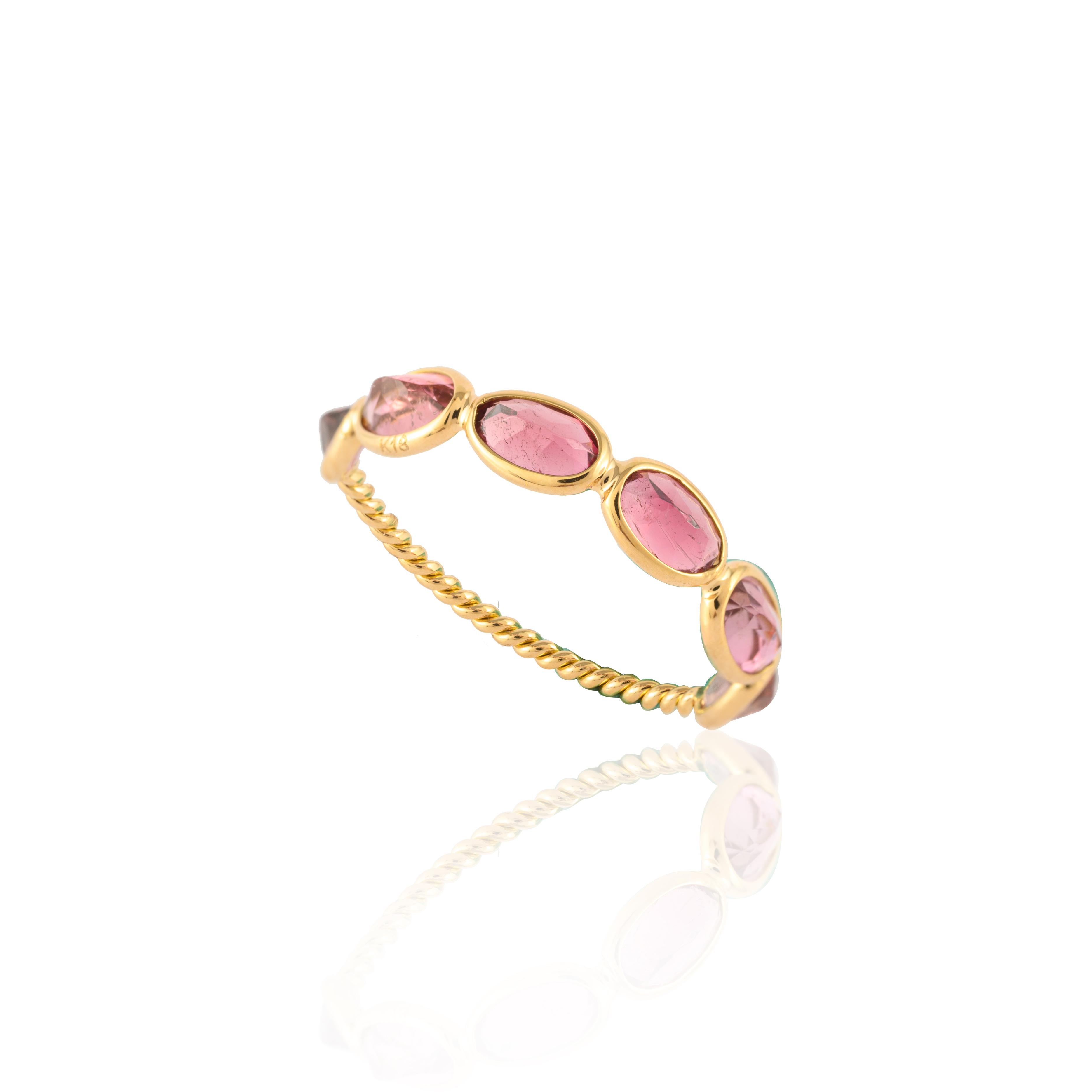 For Sale:  Minimalist Pink Tourmaline Half Eternity Band Ring in 18k Yellow Gold 11