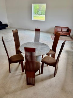 Minimalist Post-Modern Round White Marble Dining Table + Cylindrical (Italy)