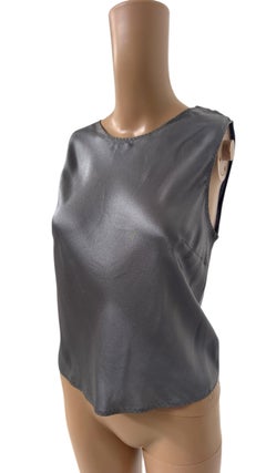 Minimalist Prada Sleeveless Gray Silk Top - No import duty, we pay for it!