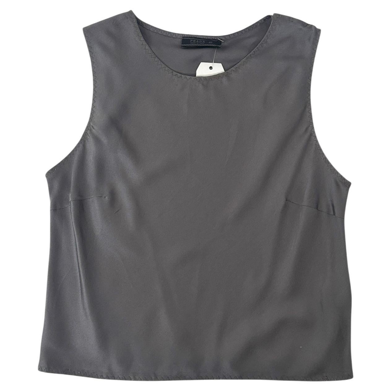 Minimalist Prada Sleeveless Gray Silk Top - No import duty, we pay for it! in vendita