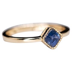 Minimalist Princess Cut Blue Sapphire Ring 14K Yellow Gold