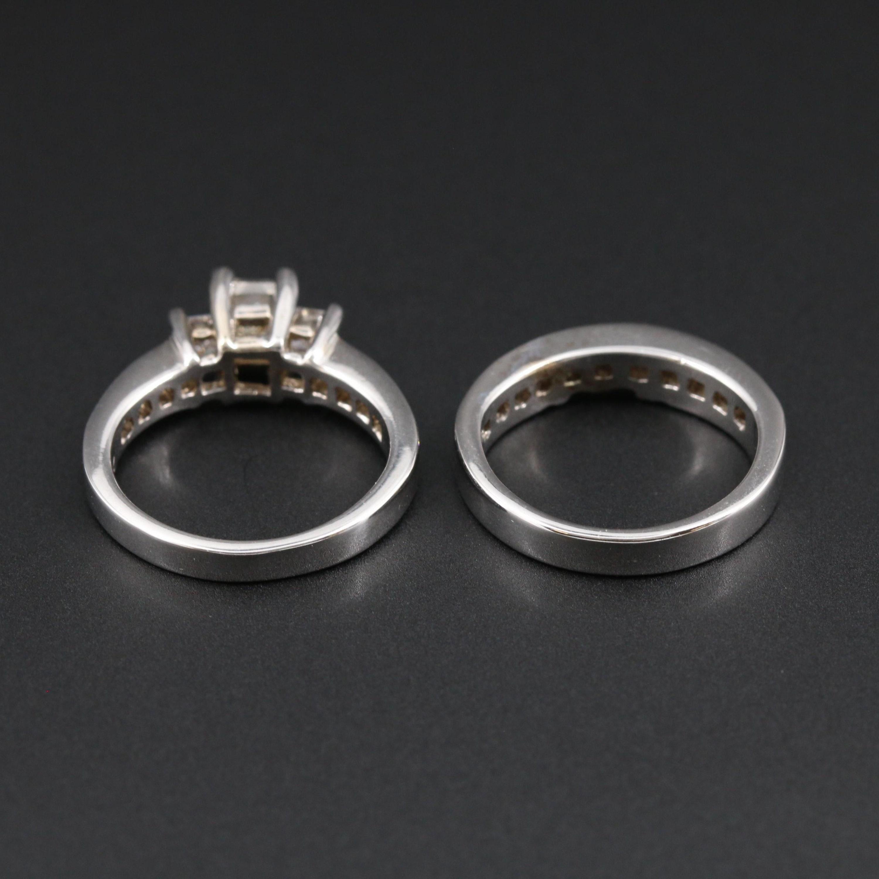 For Sale:  Minimalist Princess Cut Diamonds Engagement Ring Set, Diamonds Bridal 3