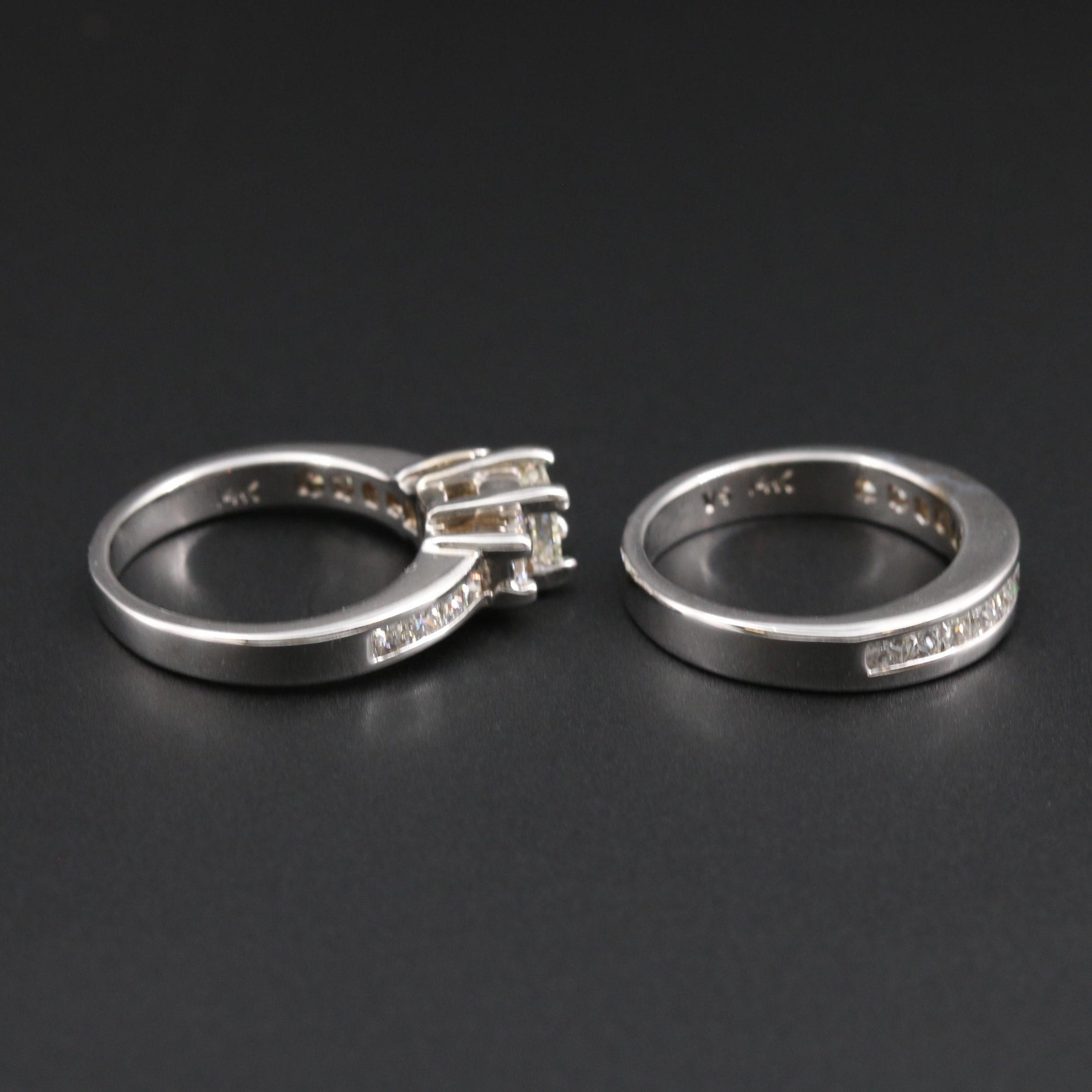 For Sale:  Minimalist Princess Cut Diamonds Engagement Ring Set, Diamonds Bridal 5