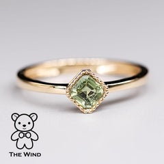 Minimalist Princess Cut Green Sapphire Ring 14K Yellow Gold