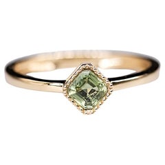 Minimalist Princess Cut Green Sapphire Ring 14K Yellow Gold