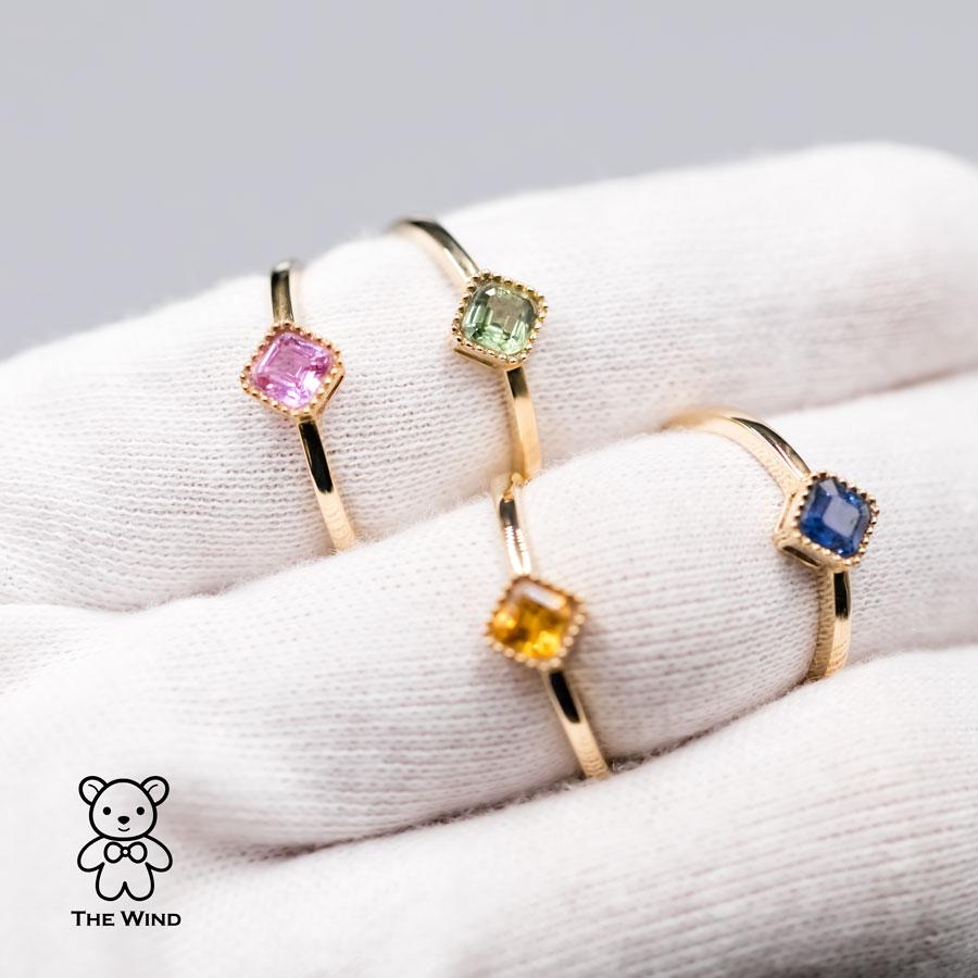 Artist Minimalist Princess Cut Pink Sapphire Ring 14K Yellow Gold For Sale