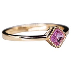 Minimalist Princess Cut Pink Sapphire Ring 14K Yellow Gold