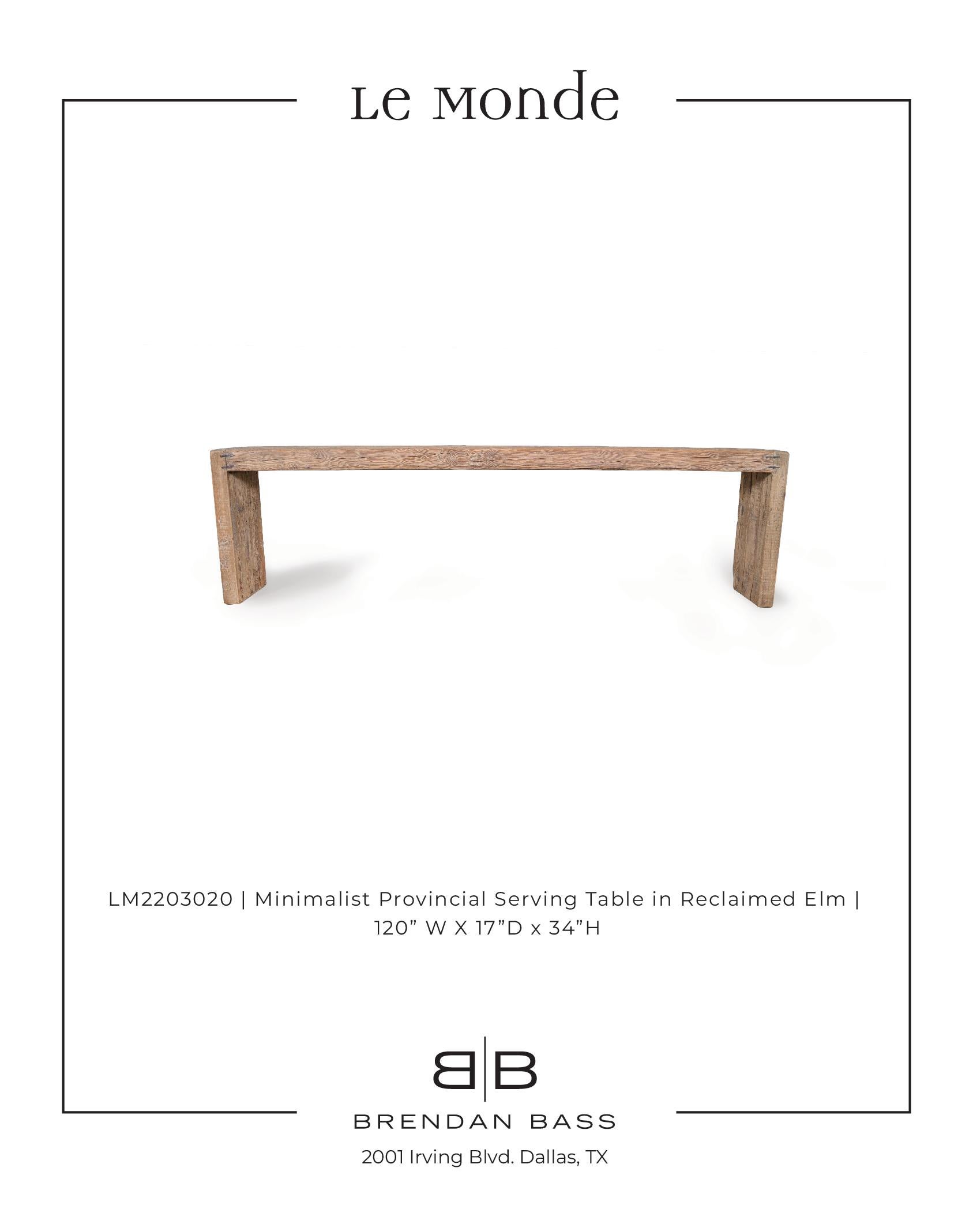 20th Century Minimalist Provincial Serving Table in Reclaimed Elm