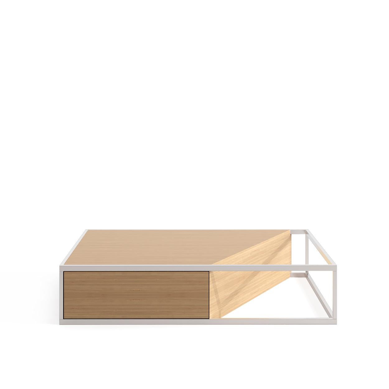Table basse centrale rectangulaire moderne et minimaliste en bois de noyer et laiton brossé en vente 7