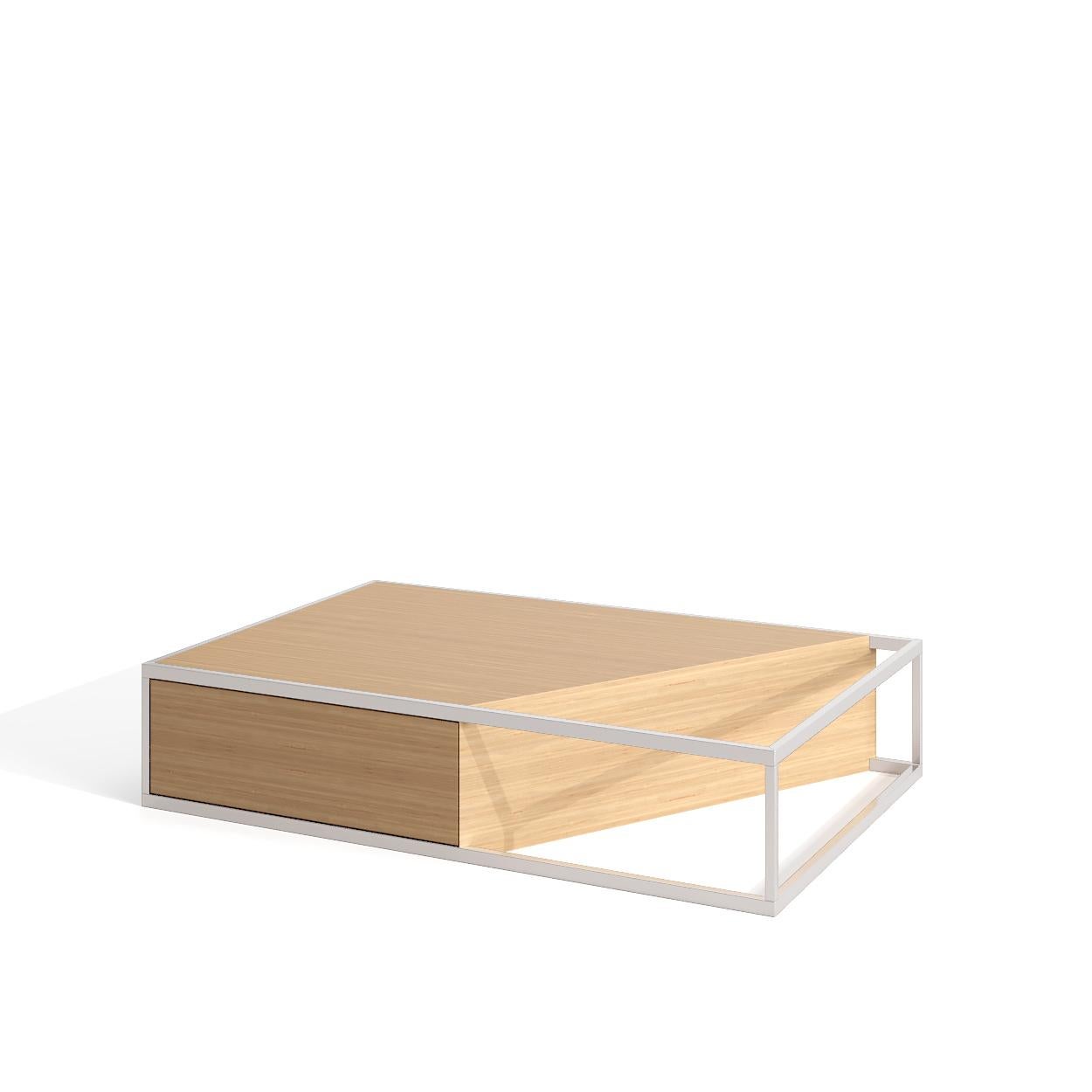 Table basse centrale rectangulaire moderne et minimaliste en bois de noyer et laiton brossé en vente 8