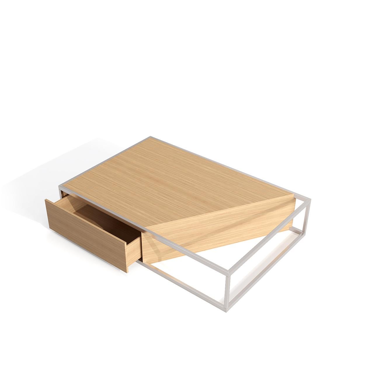 Moderner, minimalistischer, rechteckiger Couchtisch aus Nussbaumholz und gebürstetem Messing im Angebot 11